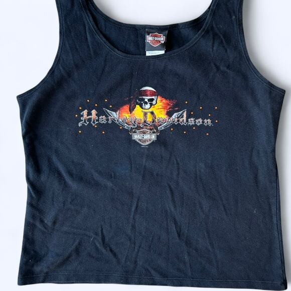 Vintage Y2K Pirates of the Carribean Harley Davidson Bahamas Rhinestone Tank XL - Picture 2 of 10